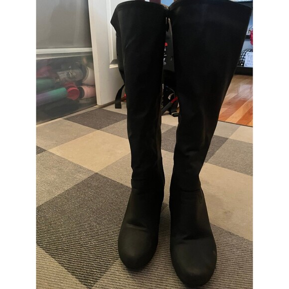 Knee High Black Wedge Boots - Picture 1 of 6